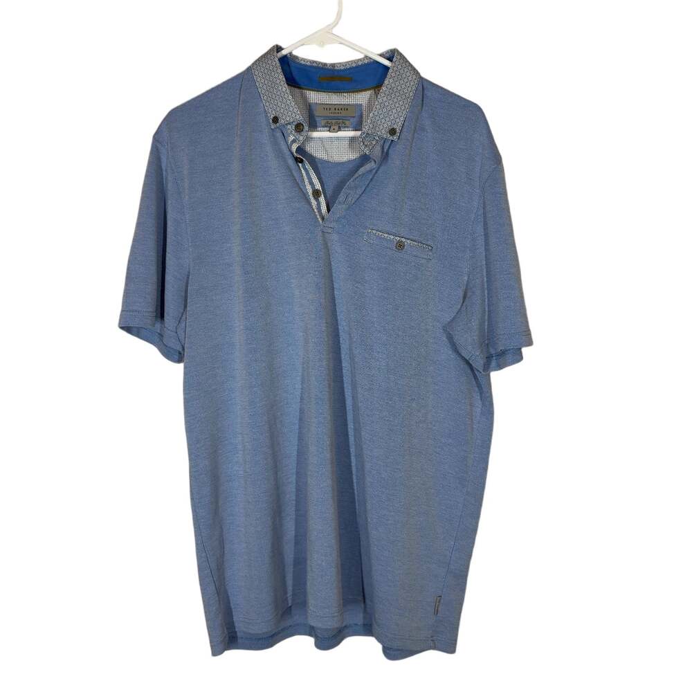Ted Baker London Mens Polo Shirt Size 6 Light Blue Teds Tall Fit Pocket